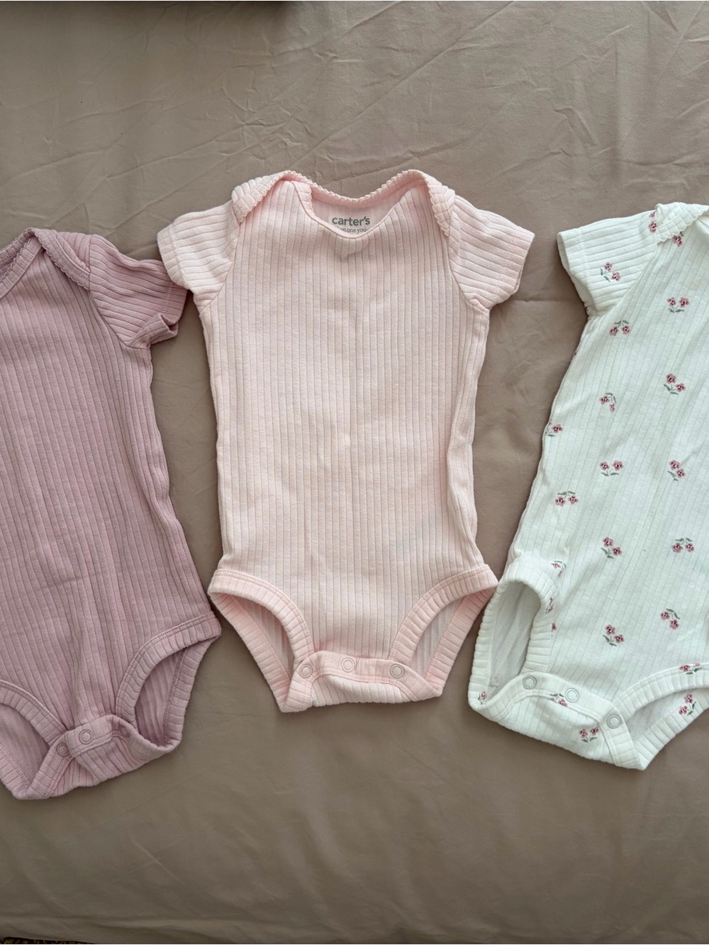 Carter’s Pink Ribbed Baby One-Piece Bodysuit - 3 Pack (size 3 months)